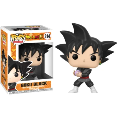 Funko Pop Goku Black 314 di Dragon Ball Super visto di fronte nella sua scatola.