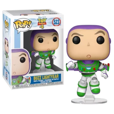 Funko Pop Buzz Lightyear N 523 dalla serie Toy Story 4, mostrato nella sua confezione ufficiale.