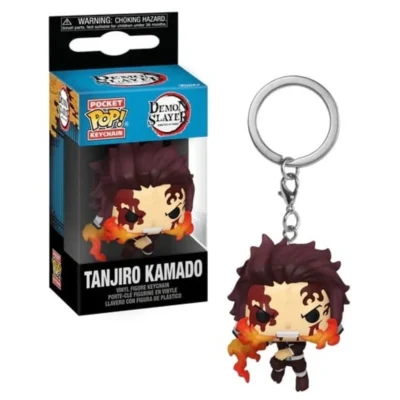Portachiavi Funko Pocket Pop di Tanjiro Kamado dalla serie Demon Slayer in posa dinamica.