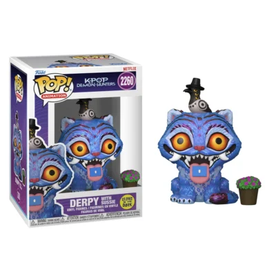 Funko Pop Derpy with Sussie numero 2260 della serie K-Pop Demon Hunters visto di fronte nella sua scatola.