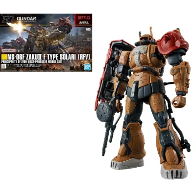 Modello da assemblare Gunpla HG in scala 1/144 dello Zaku II F Type Solari da Requiem for Vengeance con box art