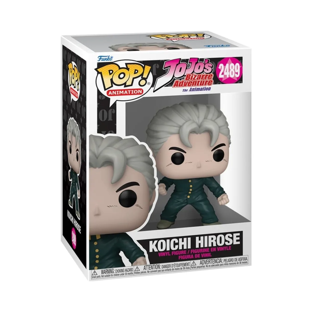 Funko Pop Koichi Hirose Jojo's Bizarre Adv. N° 2489 Confezione window box del Funko Pop Koichi Hirose di Jojo's Bizarre Adv. numero 2489