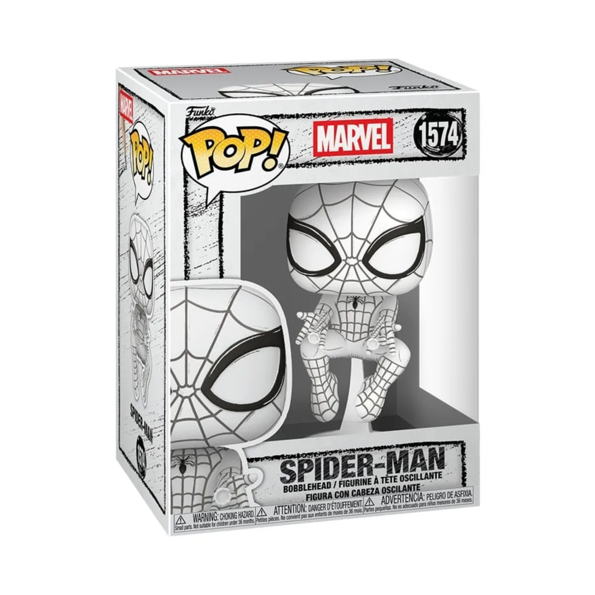 Funko Pop Spider-Man Sketched Marvel N° 1574 Confezione window box del Funko Pop Spider-Man di Marvel numero 1574