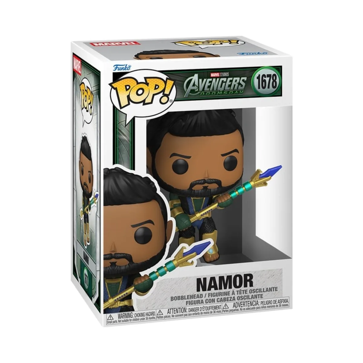Funko Pop Namor Marvel N° 1678 Confezione window box del Funko Pop Namor di Marvel numero 1678