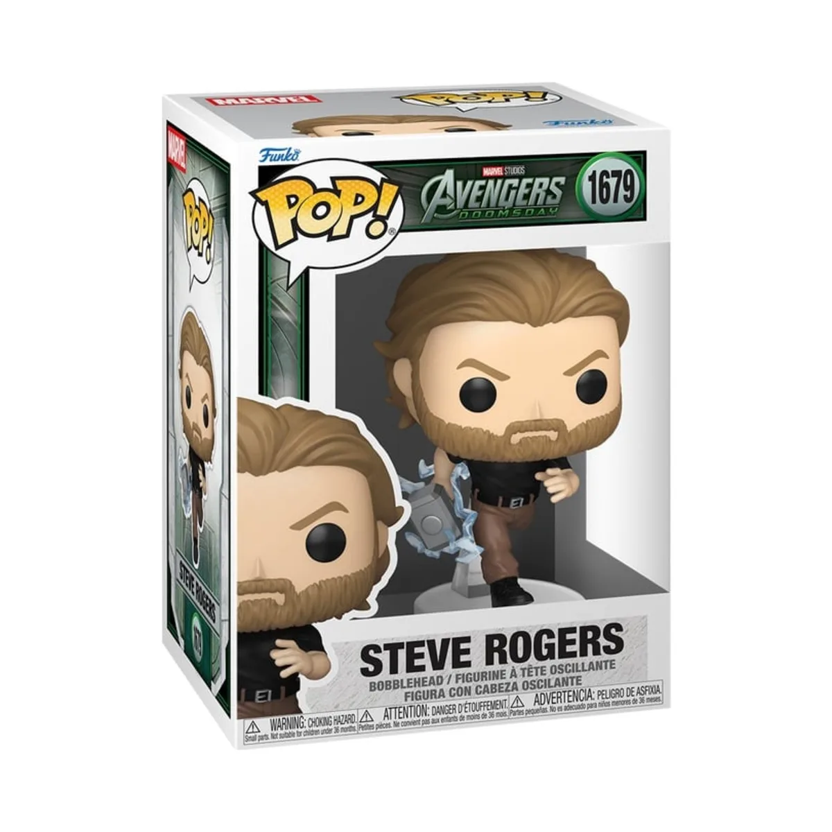 Funko Pop Steve Rogers Marvel N° 1679 Confezione window box del Funko Pop Steve Rogers di Marvel numero 1679